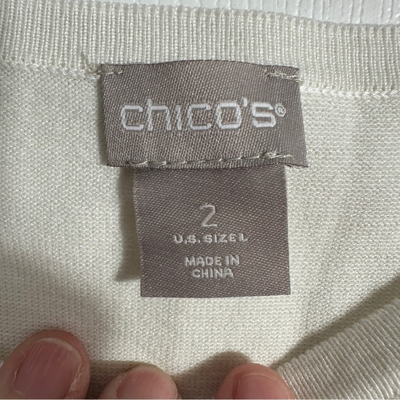 Chico's sz. 2 (Lg) boat neck sweater, cream with black stripes, long sleeve - Picture 3 of 8